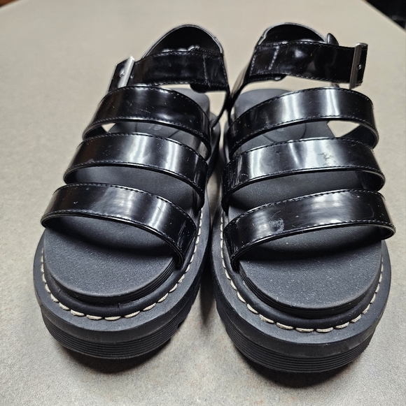 Portland Dolly Women Sz 6.5 black faux leather chunky strappy platform sandals - Picture 7 of 13